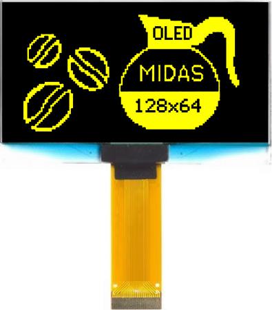 MCOT128064HV-YM Midas 2.42in Yellow OLED Display 128 x 64pixels COT Multi Interface
