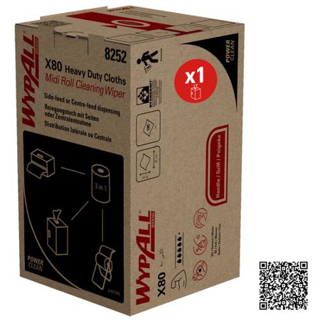 8252 WYPALL 2in1 Midi Roll Cellulose Cloths for Cleaning, Carton of 180, 31cm, Repeat Use