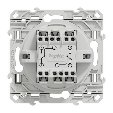 S510214 Schneider Electric White Rocker Switch, 2 Way, 2 Gang, Odace