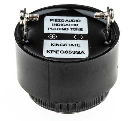535-8499 RS PRO 80dB Panel Mount Slow Pulse Internal Piezo Buzzer, 42.5 (Dia.) x 33mm, 6V dc Min, 28V dc Max