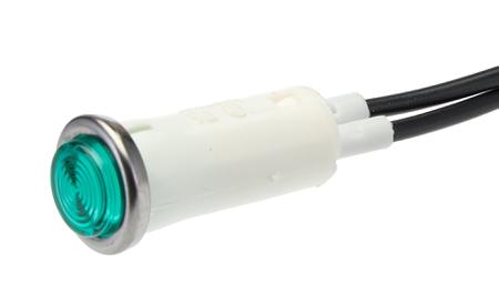 L006700NAM Arcolectric (Bulgin) Ltd Green Neon Panel Mount Indicator, 230V ac, 12.7mm Mounting Hole Size, Lead Wires Termination