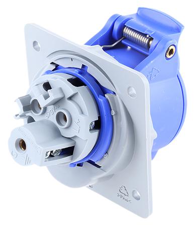 2CMA170004R1000--216RAM6 Amphenol Industrial, Easy & Safe IP44 Blue Panel Mount 2P + E Right Angle Industrial Power Socket, Rated At 16A, 230 V