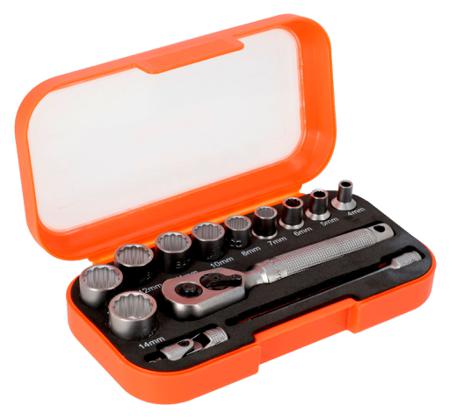 S13MC10-5 Bahco 13-Piece Metric 1/4 Bit Socket Set with Ratchet, Square