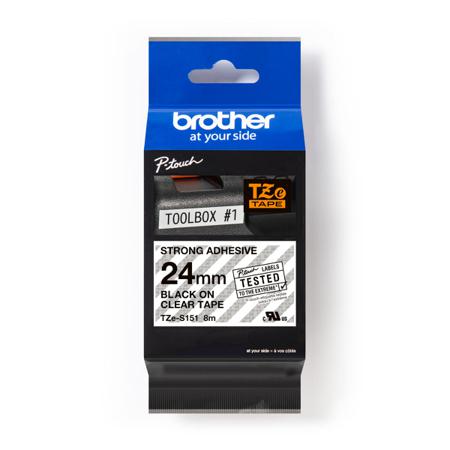 TZE-S151 Brother Black on Clear Label Printer Tape, 8 m Length, 24 mm Width