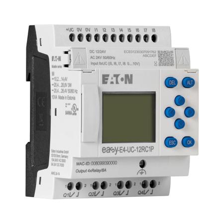 197504-EASY-E4-UC-12RC1P Eaton, Easy, Control Relay - 4 Inputs, 4 Outputs, Relay, For Use With Easy E4, Ethernet Networking