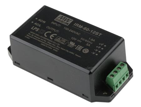 IRM-60-12ST MEAN WELL Switching Power Supply, , 12V dc, 5A, 60W, 1 Output, 85 → 264V ac Input Voltage