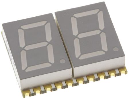 KCDA04-105  Kingbright 2 Digit 7-Segment LED Display, CA Red 27 mcd RH DP 10.2mm