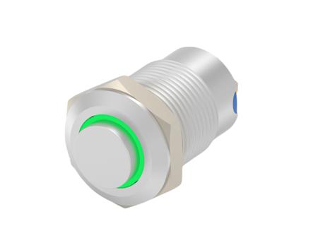 AV1210E624R04 TE Connectivity AV12 Series Illuminated Push Button Switch, Momentary, Threaded, 9mm Cutout, SPST, Green LED, 24V, IP67