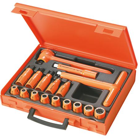 S.401AVSE Facom 17-Piece Metric 1/2 in Standard Socket/Bit Set with Ratchet, 12 point, VDE/1000V