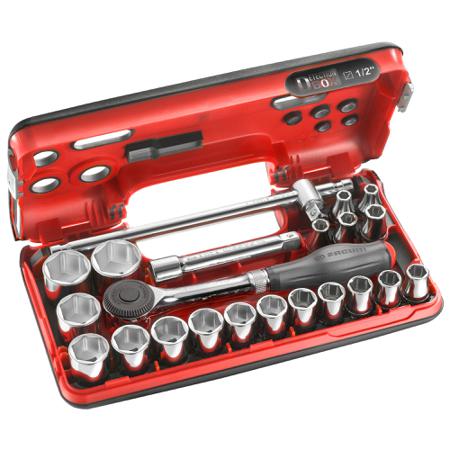 S.360DBOX4PB Facom 22-Piece Metric 1/2 in Standard Socket Set with Ratchet, 6 point