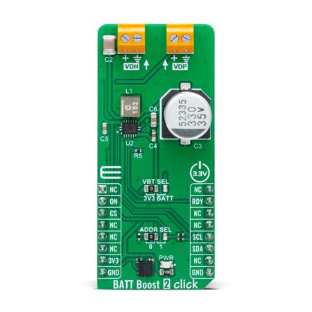 MIKROE-6098 MikroElektronika Coin Cell Battery Life Booster with Adaptive Power Optimization From Nexperia Power Monitoring for