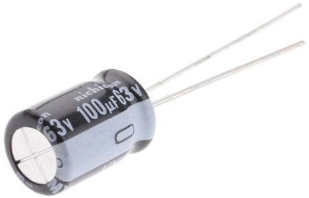 UVY1J101MPD Nichicon 100μF Aluminium Electrolytic Capacitor 63V dc, Radial, Through Hole -