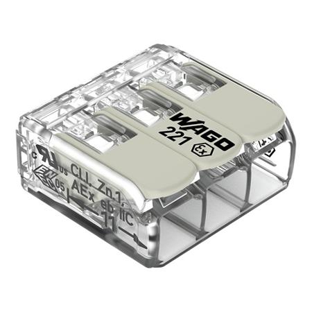 221-483 WAGO 221 Series Connector, 3-Way, 32A, 24 → 12 AWG Wire, Cage Clamp Termination