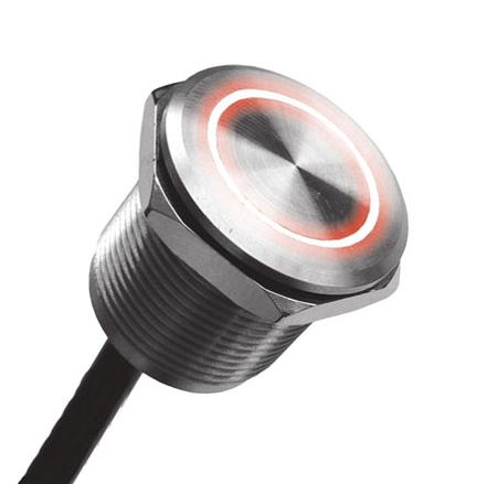 MPZI019/F/BL/24 Bulgin Illuminated Piezo Switch, Momentary, IP68, IP69K, Wire Lead, 1 A @ 24 V dc, -40 → +85°C Grey