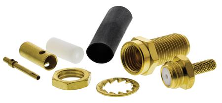 R125303000 Radiall Straight 50Ω Panel Mount SMA Bulkhead, Crimp, Solder Termination RG188, RG316