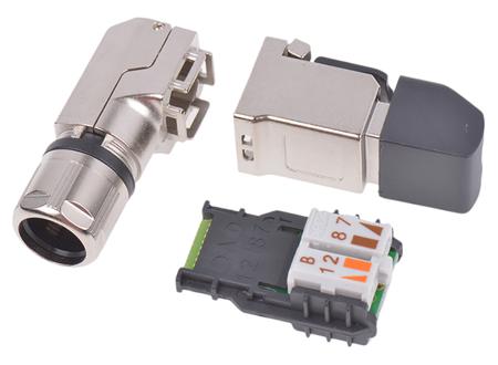 J00026A4113 Telegartner MFP8, Cat6a 4P4C Way Right Angle Cable Mount Shielded RJ45 Connector Male