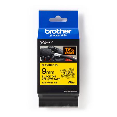 TZE-FX621 Brother Black on Yellow Label Printer Tape, 8 m Length, 9 mm Width