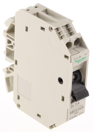 GB2CD08 Schneider Electric Thermal Circuit Breaker - GB2 1P + N Pole 250V ac Voltage Rating DIN Rail Mount, 3A Current Rating