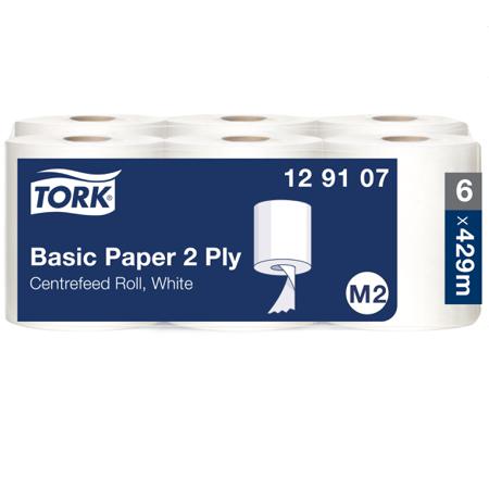 129107 Tork Centrefeed of 1 White Tork Basic Paper Paper Wipes for Various Applications