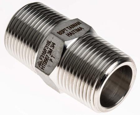 826-7056 RS Pro Stainless Steel Hexagon Straight Nipple Joint 3/4in R(T) Male x 3/4in R(T) Male 2.05in