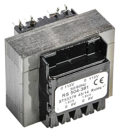 504-381 RS PRO 6V ac 2 Output Through Hole PCB Transformer, 3VA