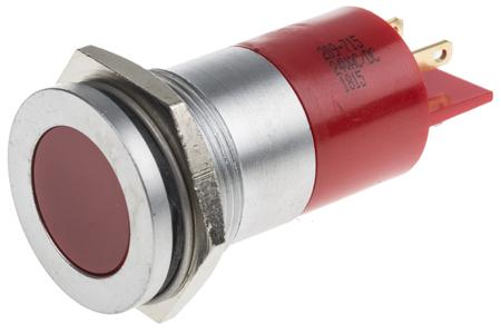 209-715 RS PRO Red Panel Mount Indicator, 24V ac/dc, 22mm Mounting Hole Size, Solder Tab Termination