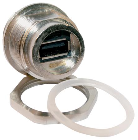 17-200431 Amphenol CONEC Straight, Panel Mount, Socket to Socket- Single Port Type A 2.0 IP67 USB Adaptor