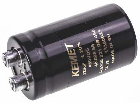ALS30A221DB450 KEMET 220μF Aluminium Electrolytic Capacitor 450V dc, Screw Terminal -