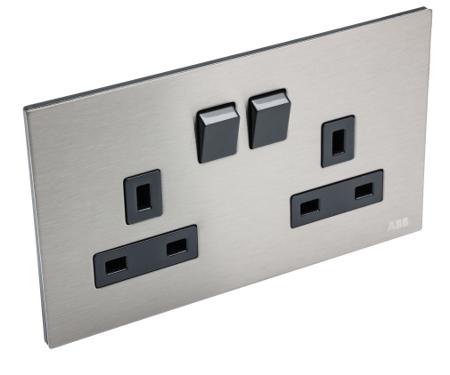 2CLA643719N1101 AM239147-S ABB Stainless Steel 2 Gang Plug Socket, 2 Poles, 13A, BS 1363