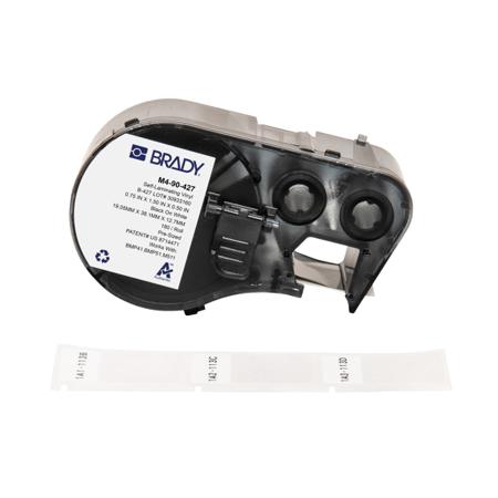 M4-90-427 Brady B-427 on Black on White, Transparent Label, 19.05 mm Width, 19.05mm Label Width