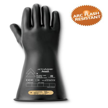 RIG0014B100 Ansell RIG0014B Black Natural Rubber Latex Electrical Safety Electrical Insulating Gloves, Size 10, Latex, Natural