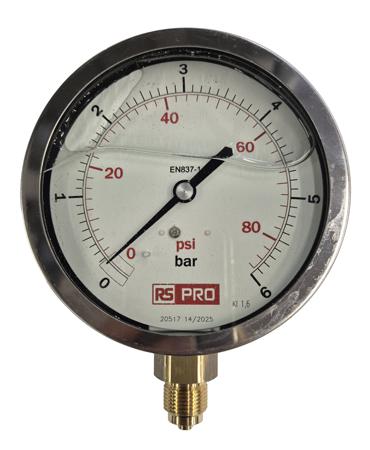 152-288 RS PRO BSP 3/8 Analogue Pressure Gauge 6bar Bottom Entry 100mm Outside Diameter