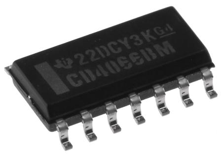 CD4066BM96 Texas Instruments  Analogue Switch Quad SPST 12 V, 15 V, 5 V, 9 V, 14-Pin SOIC