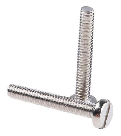 482-8509 Slot Pan Head Machine Screw Brass Nickel Plated, M2.5, 25mm