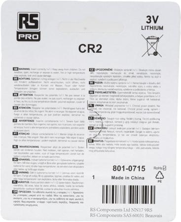 801-0715 RS Pro CR2 3V Lithium Manganese Dioxide Camera Battery