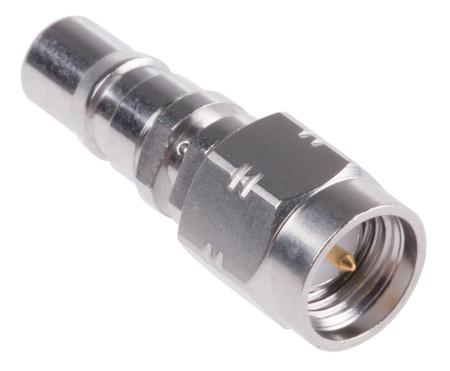 R191912000 Radiall , Straight 50Ω RF Adapter, QMA Socket to SMA Plug, Brass Contact