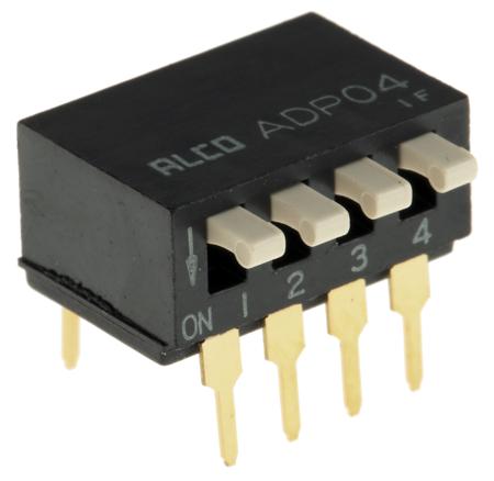 ADP0404 TE Connectivity 4 Way Through Hole DIP Switch 4PST, Piano Actuator