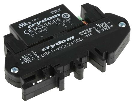 DRA1-MCX240D5 Sensata Crydom DRA1-MCX Series Solid State Interface Relay, 15 V dc Control, 5 A rms Load, DIN Rail Mount