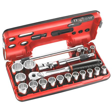 SL.DBOX501 Facom 21-Piece Metric 1/2 in Standard Socket Set with Ratchet, 12 point