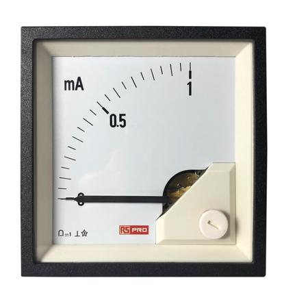 186-2487 RS PRO Analogue Panel Ammeter 1 (Input)mA DC, 68mm x 68mm, 1 % Moving Coil