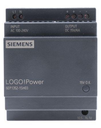 6EP1352-1SH03 Switch Mode DIN Rail Panel Mount Power Supply, 50W, 15V dc/ 4A