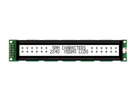 MC24005A6W-FPTLW-V2 Midas  MC24005A6W Alphanumeric LCD Display, Black on White, 2 Rows by 40 Characters, Transflective