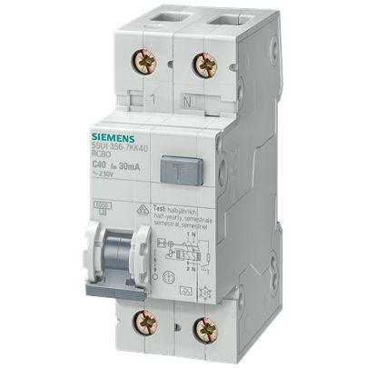 5SU1356-6GV06 Siemens RCBO, 6A Current Rating, 2P Poles, 30mA Trip Sensitivity, Type B, SENTRON Range