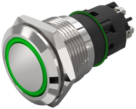 82-5552.1133 EAO 82 Series Illuminated Illuminated Push Button Switch, Momentary, Panel Mount, 19mm Cutout, SPDT, Green LED, 240V,