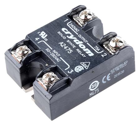 A2475 Sensata Crydom Solid State Relay, 75 A rms Load, Surface Mount, 280 V rms Load, 280 V rms Control