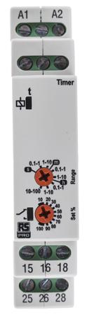 102-6125 RS PRO DIN Rail Mount Timer Relay, 12 → 230V ac/dc, 0.1 s → 100h, DPDT