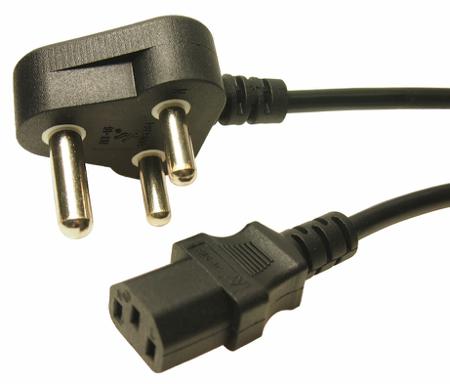 285-097 RS PRO Straight Type M South African Plug Socket to Straight IEC C13 Plug Power Cord, 2m