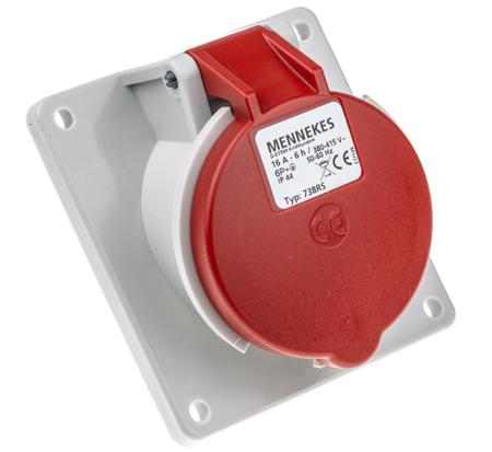 738 MENNEKES IP44 Red Panel Mount 7P 20 ° Industrial Power Socket, Rated At 16A, 400 V