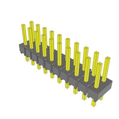 HMTSW-110-07-T-D-225 Samtec HMTSW Series Right Angle Through Hole PCB Header, 20 Contact(s), 2.54 mm Pitch, 2 Row, Unshrouded