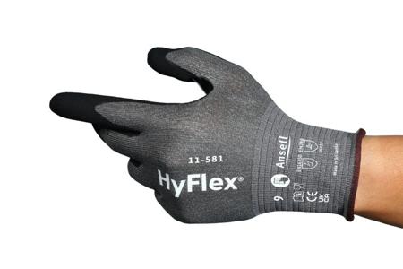 11581080 Ansell HyFlex 11581 Black HPPE, Nylon, Spandex Cut Resistant Work Gloves, Size 8, Nitrile Coating